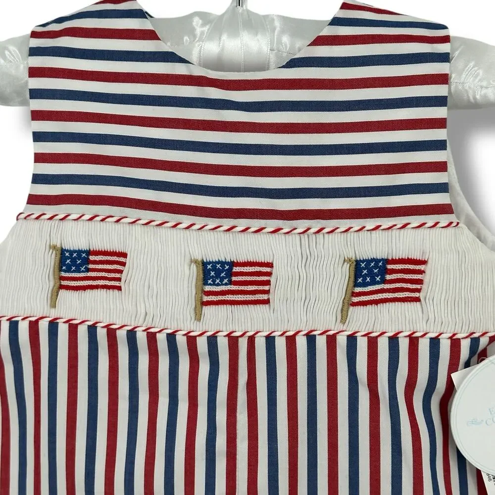 Edgehill Collection Patriotic USA Flag Embroidered Smocked Romper Boys Sz 3 Mos